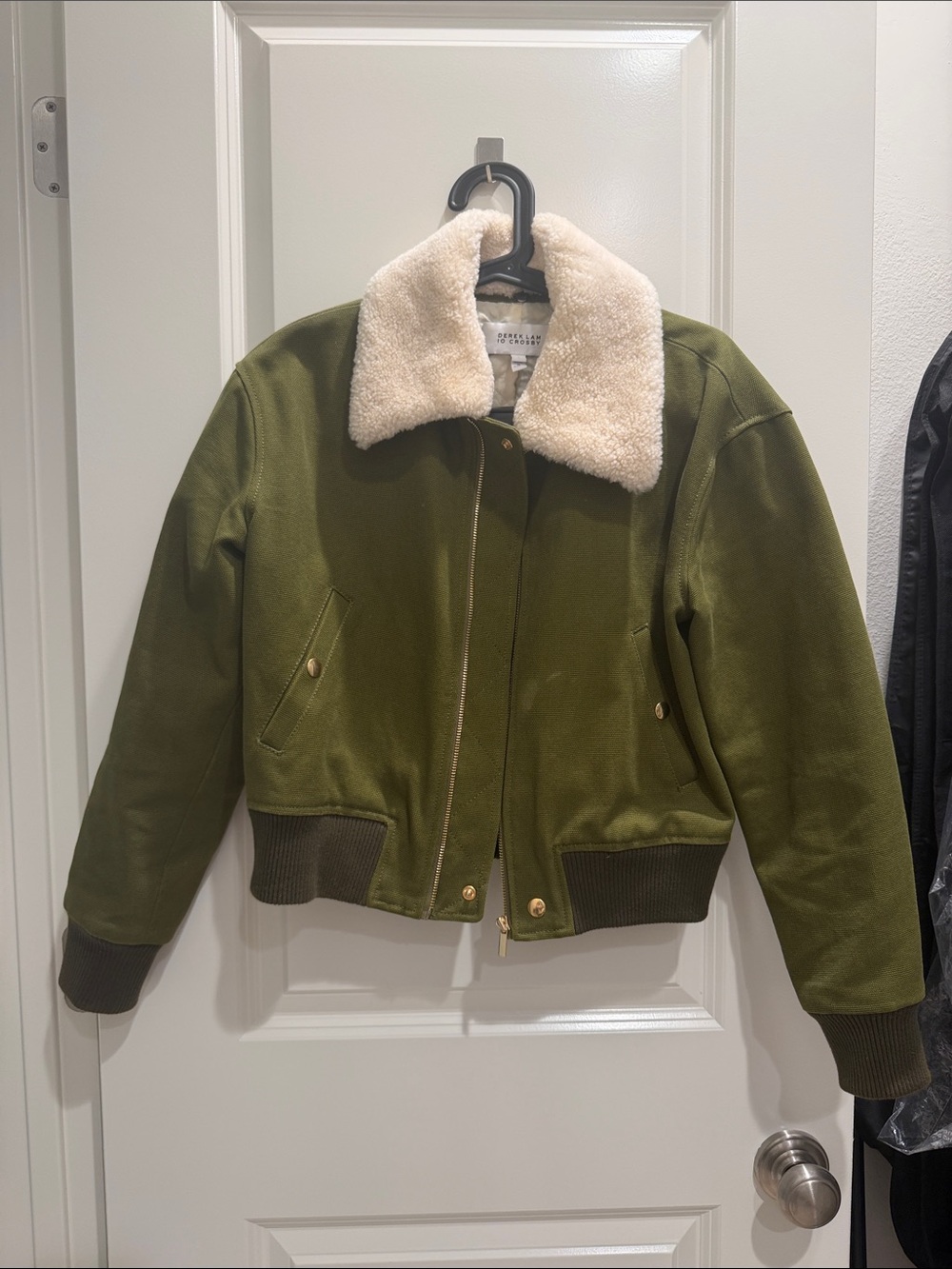 Derek Lam Olive Green Bomber with Cream Sherpa Collar